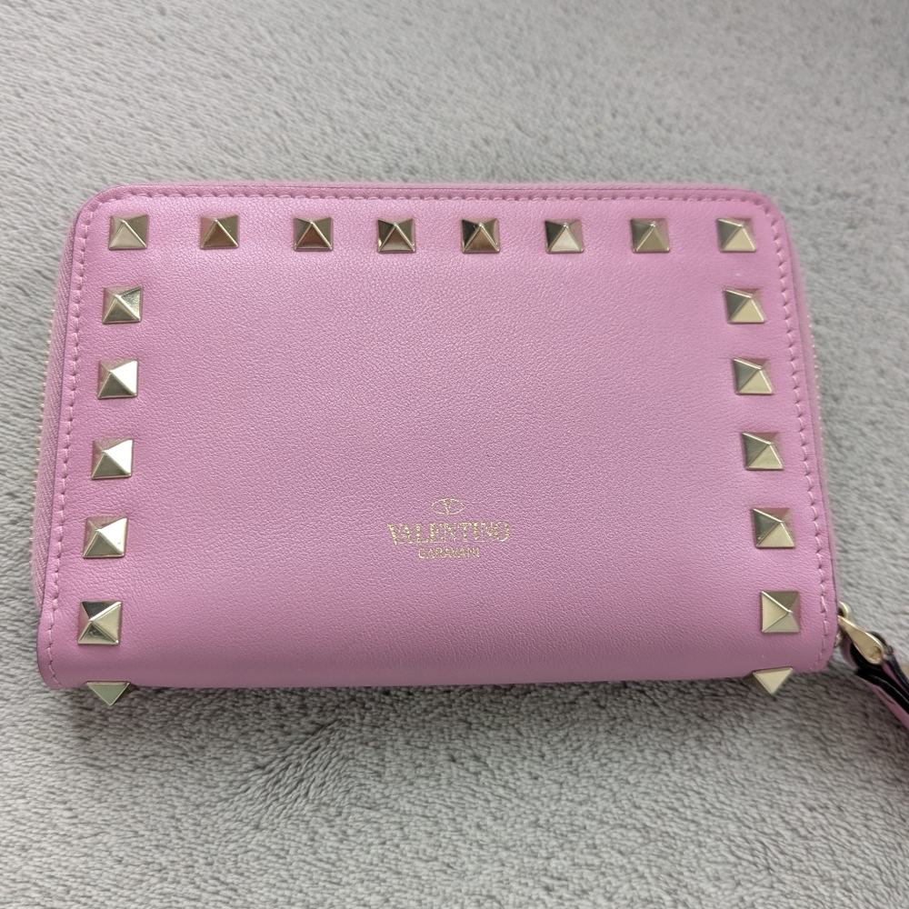 2 Piece! Valentino Garavani Rockstud Purple - Pink Wallet and Card Holder - Picture 16 of 16